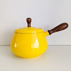 Vintage Yellow Enamel Fondue Pot